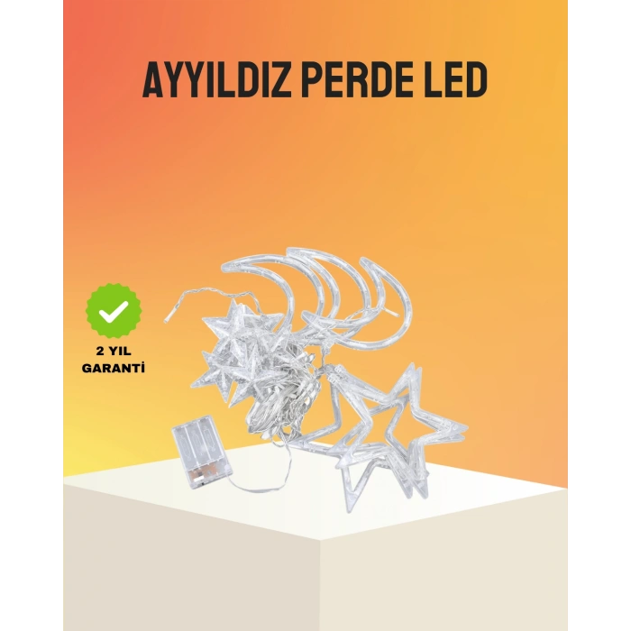 VipMarketim Yanıp Sönen ve Sabit Modlu Yıldız Ay Perde Led Işık