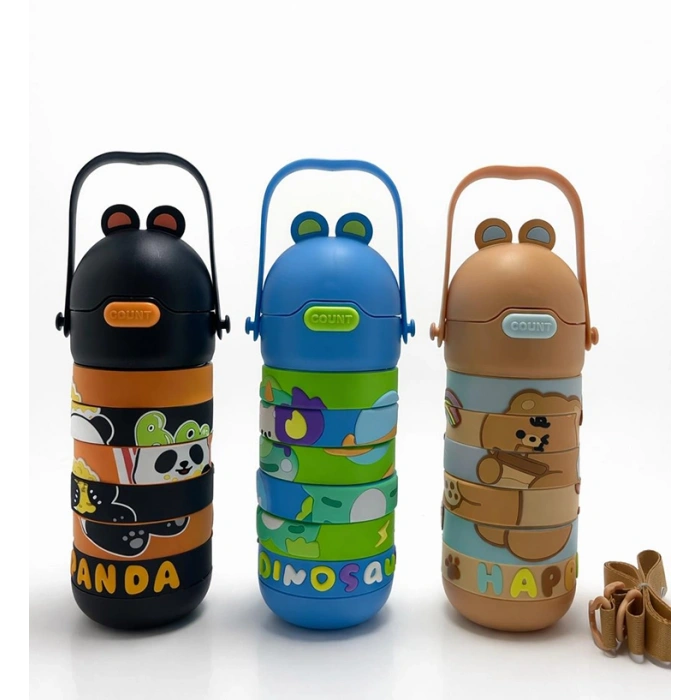 VipMarketim Yapboz Tasarımlı Çocuk Termosu - Paslanmaz Çelik Pipetli Ve Askılı Matara Alk4653