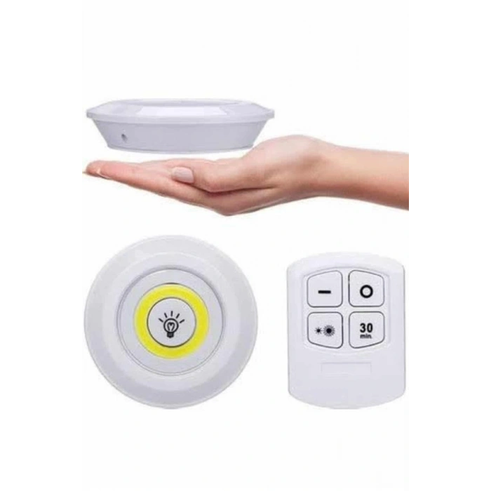 VipMarketim Yapışkanlı 3lü Spot Led Işık Lamba Montajsız Pilli Uzaktan Kumandalı