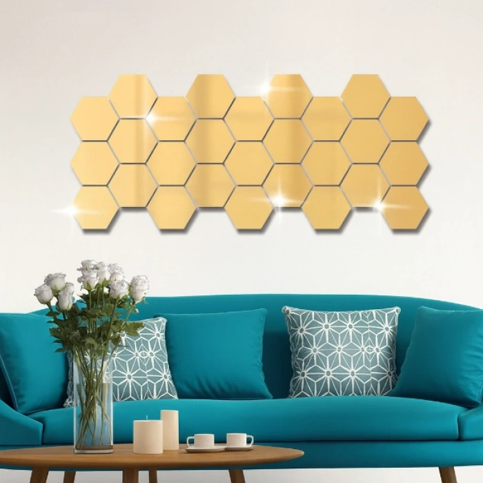 VipMarketim Yapışkanlı Akrilik Gold Ayna Seti 12 Adet