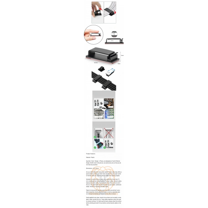 VipMarketim Yapışkanlı Kablo Düzenleyici Klips 4 ADET