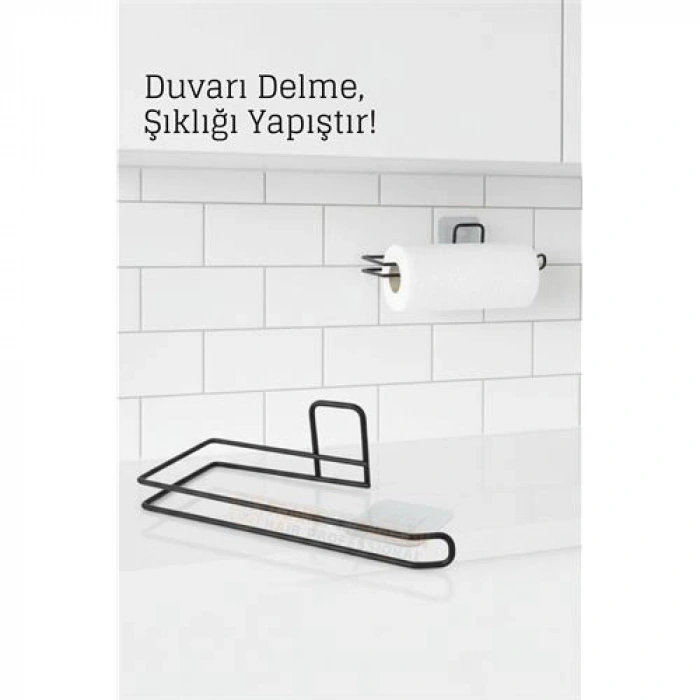 VipMarketim Yapışkanlı Kağıt Havluluk – Siyah Metal 25 x 7 cm