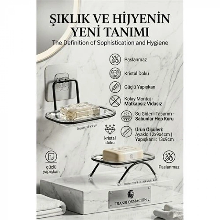 VipMarketim Yapışkanlı ve Ayaklı Sabunluk Seti – Su Giderli Katı Sabun Kutusu 723055