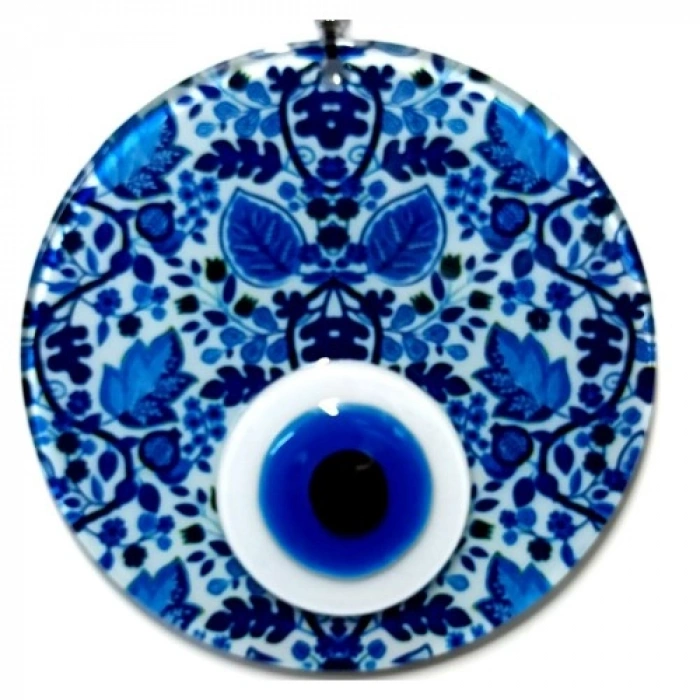 VipMarketim Yaprak Desenli El Yapımı Cam Nazar Boncuğu Yaprak Desenli Cam Duvar Süsü