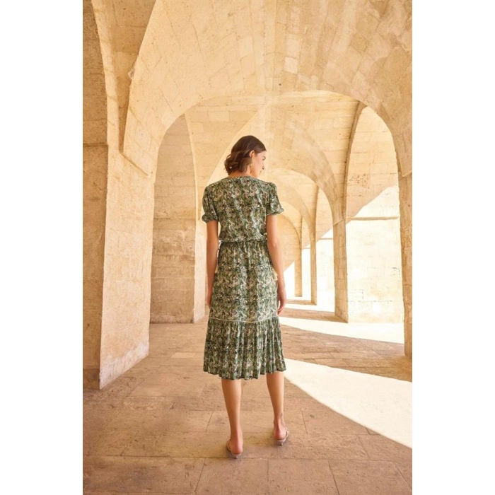 Vipmarketim Yaprak Desenli Kısa Kollu Elbise