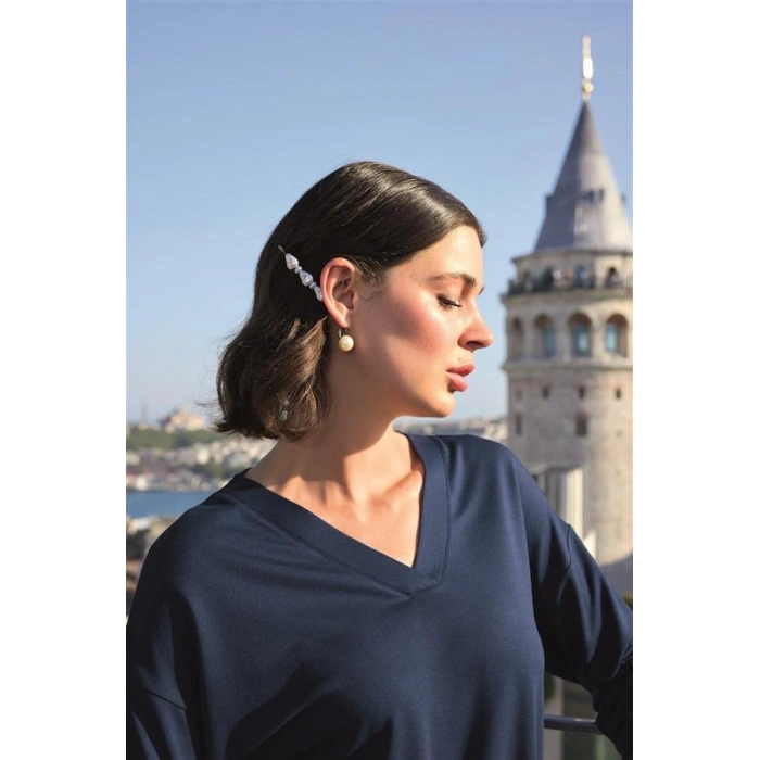 Vipmarketim Yaprak Desenli Uzun Kollu V Yaka Pijama Takımı