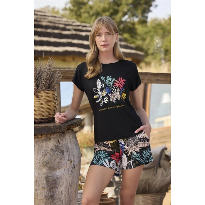 Vipmarketim Yaprak Desenli Ve Baskılı o Segredo E Se Permitir Florescer Şort Takımı