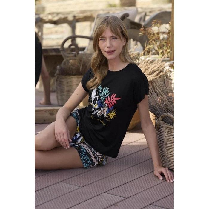 Vipmarketim Yaprak Desenli Ve Baskılı o Segredo E Se Permitir Florescer Şort Takımı