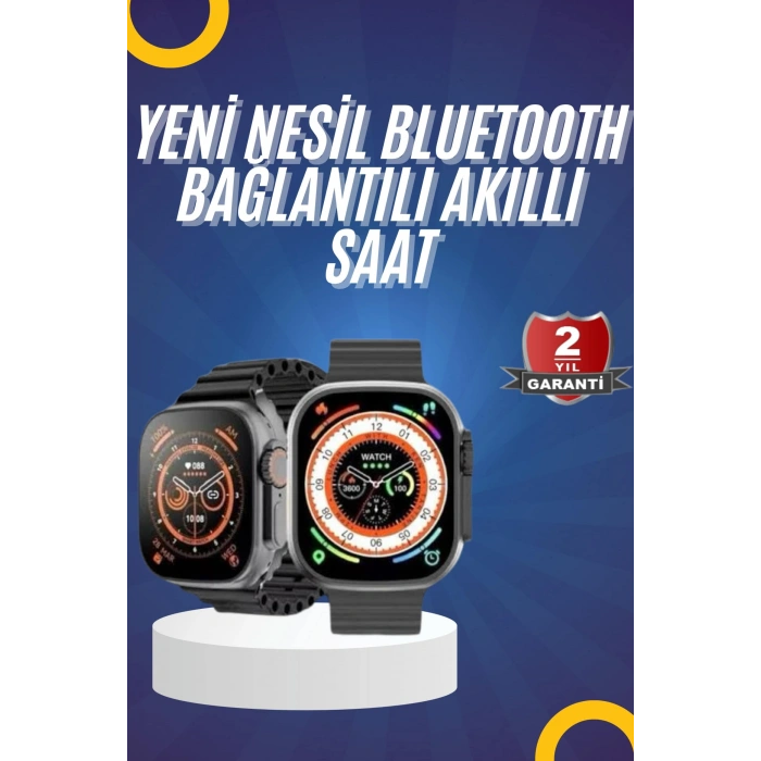 VipMarketim Yeni Model Akıllı Saat Ultra Smart Watch Gümüş Kasa 45mm Titreşim