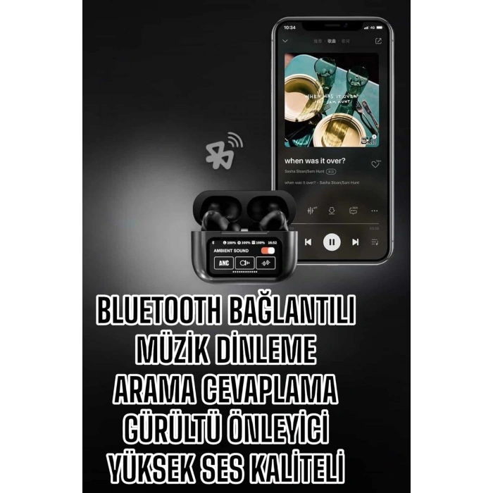 VipMarketim Yeni Nesil Bluetooth Kulaklık Ekranlı Yüksek Ses Kaliteli Uzun Şarj Süreli