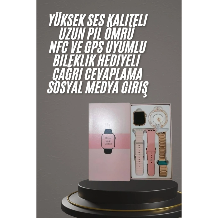 VipMarketim Yeni Nesil Kadın Akıllı Saat Rose Gold Android ve İos Uyumlu