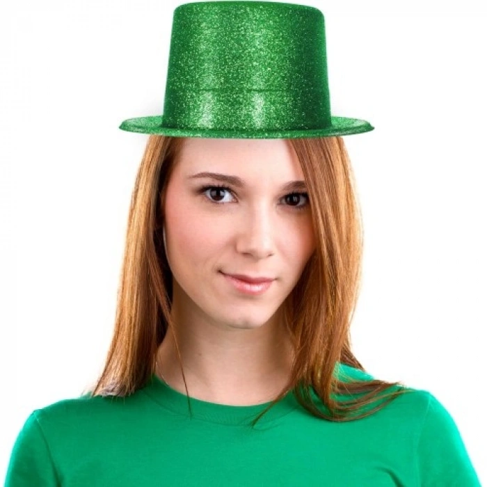 VipMarketim Yeşil Renk Parıltılı Simli Fötr Silindir Parti Şapkası