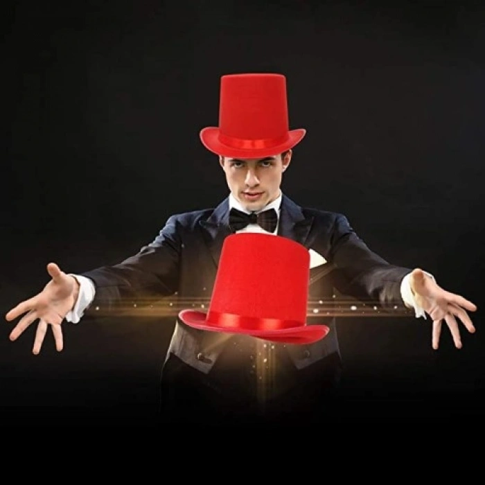 VipMarketim Yetişkinler İçin Kırmızı Renk Ringmaster Sihirbaz Şapkası Fötr Şapka 15 cm