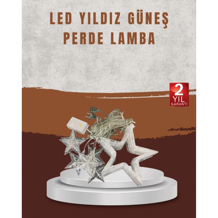 VipMarketim Yıldız Desenli Perde Tipi Peri Led 3x3 Metre Aydınlatma