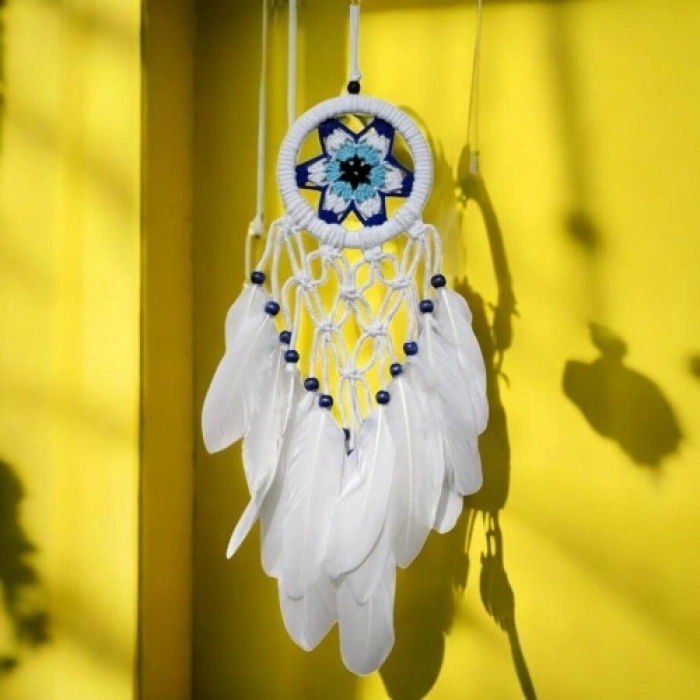 VipMarketim Yıldız Motifli Kuş Tüylü Makrome Duvar Süsü