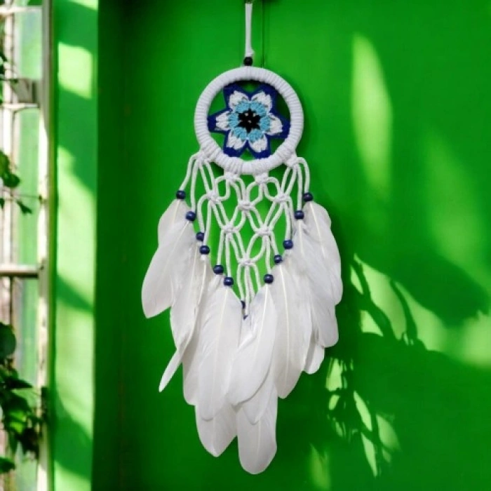 VipMarketim Yıldız Motifli Kuş Tüylü Makrome Duvar Süsü