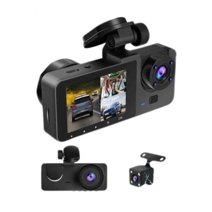 VipMarketim Yol Kayıt Araç Kamerası HD DVR 3 Kameralı 2.0in Ekranlı Ön İç Arka