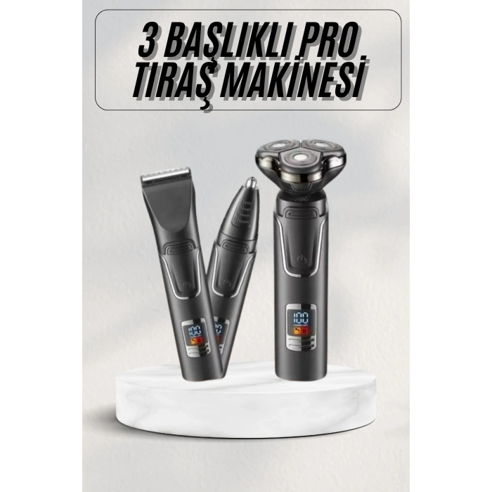 VipMarketim Yüksek Performanslı 3 Başlıklı Profesyonel Şarjlı Islak ve Kuru Kullanıma Uygun