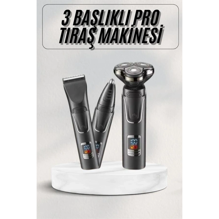 VipMarketim Yüksek Performanslı 3 Başlıklı Profesyonel Şarjlı Islak ve Kuru Kullanıma Uygun