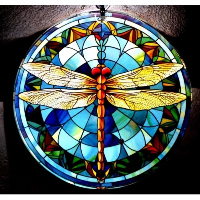 VipMarketim Yusufçuk Kuşlu 23 Santimetre Çapında Füzyon Cam Duvar Süsü