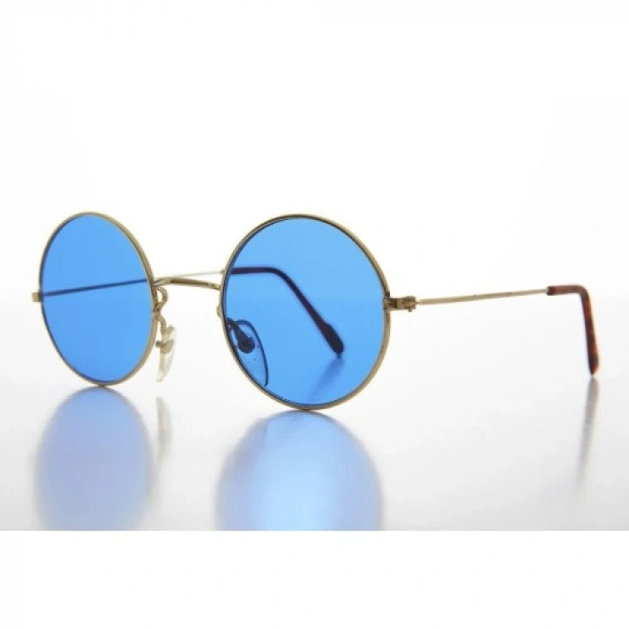 VipMarketim Yuvarlak Cam John Lennon Tarzı Gold Çerçeveli Mavi Gözlük