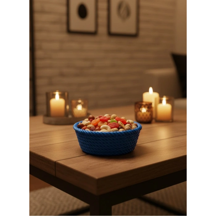 VipMarketim Yuvarlak Çerezlik Lacivert Salon ve Masa Üstü Sunum Kasesi