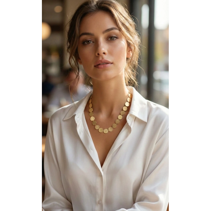 VipMarketim Yuvarlak Plaka Model Gold Renk Kadın Kolye 5886