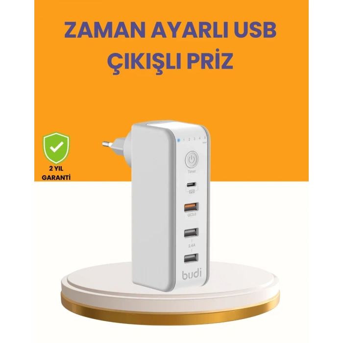 VipMarketim Zaman Kontrollü Şarj Cihazı 30W Hızlı Şarj ve Çoklu USB Çıkışı