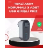 VipMarketim 2500W Güç Destekli Akım Korumalı Priz – 3 USB Çıkışlı