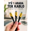 VipMarketim 3lü Şarj Kablosu Hızlı Şarj Destekli Dayanıklı Örgü USB Kablo