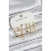 VipMarketim 316L Çelik Gold Renk 6lı Set Zincirli Yıldız Modelli Kadın Küpe 5886