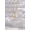 VipMarketim 316L Çelik Gold Renk Beyaz Mineli Karışık Figürlü Tarot Kolye 5886