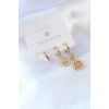 VipMarketim 316L Çelik Gold Renk Çiçek Model Zirkon Taşlı Kadın Küpe 5886
