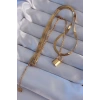 VipMarketim 316L Çelik Gold Renk Çift Zincir Kilit Model Kolye 5886