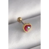 VipMarketim 316L Çelik Gold Renk Kırmızı Mineli Kalp Tragus Piercing 5886