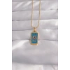 VipMarketim 316L Çelik Gold Renk Mavi Mineli El Figür Tarot Kolye 5886