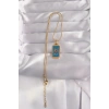 VipMarketim 316L Çelik Gold Renk Mavi Mineli El Figür Tarot Kolye 5886