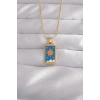 VipMarketim 316L Çelik Gold Renk Mavi Mineli Güneş Model Tarot Kolye 5886