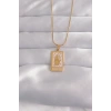 VipMarketim 316L Çelik Gold Renk Pembe Mineli El Figür Tarot Kolye 5886