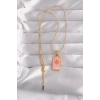 VipMarketim 316L Çelik Gold Renk Pembe Mineli Güneş Model Tarot Kolye 5886
