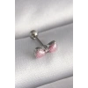 VipMarketim 316L Çelik Gümüş Renk Pembe Kurdele Zirkon Taş Detay Tragus Piercing 5886