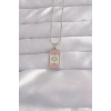 VipMarketim 316L Çelik Gümüş Renk Pembe Mineli Ay Figür Tarot Kolye 5886