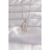 VipMarketim 316L Çelik Gümüş Renk Pembe Mineli El Figür Tarot Kolye 5886