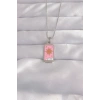 VipMarketim 316L Çelik Gümüş Renk Pembe Mineli Güneş Model Tarot Kolye 5886