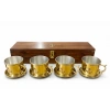 VipMarketim 38x10 cm Ahşap Kutulu 4lü Pirinç Fincan Seti