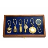 VipMarketim Ahşap Kutulu Denizci Temalı Pirinç Anahtarlık Seti