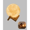 VipMarketim Ahşap Standlı 3D Baskı Ay Lambası 16 Renkli ve Şarjlı Uzaktan Kumandalı