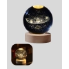 VipMarketim Ahşap Standlı LED Kristal Küre Lazer İşlemeli Dekoratif Obje