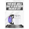 VipMarketim Akıllı Saat Gümüş Kasa Bluetooth Kulaklık Hediyeli Çok Fonksiyonlu İkili Set