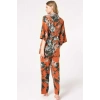 VipMarketim Anıl 5795 İp Askılı V Yaka Viskon Çiçek Desenli Kışlık Örme Normal Bel Nakış Detaylı Pijama Takımı Sabahlık